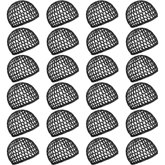 PinesC , 24 Pack Mesh Crochet Hair Net Rayon Knit Snoods Hat Thick Hairnet Snood Cover Ornament for Night Sleeping Accessories (Black) Black (24 Pack)