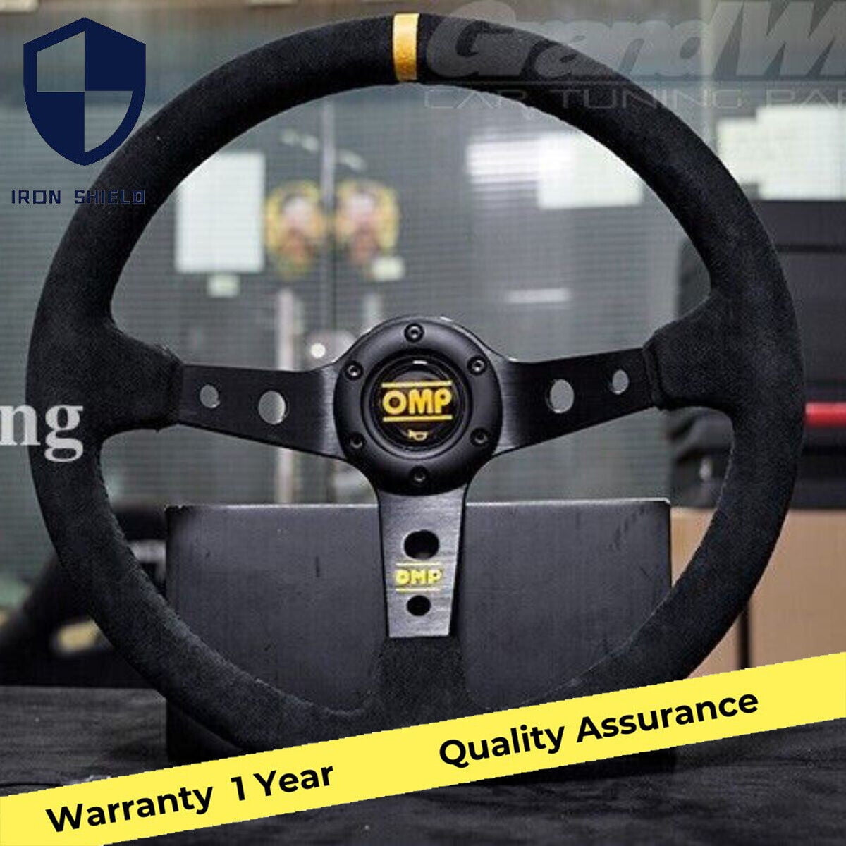 OMP 350mm 14' Suede Leather Black Deep Tapered Racing Sports