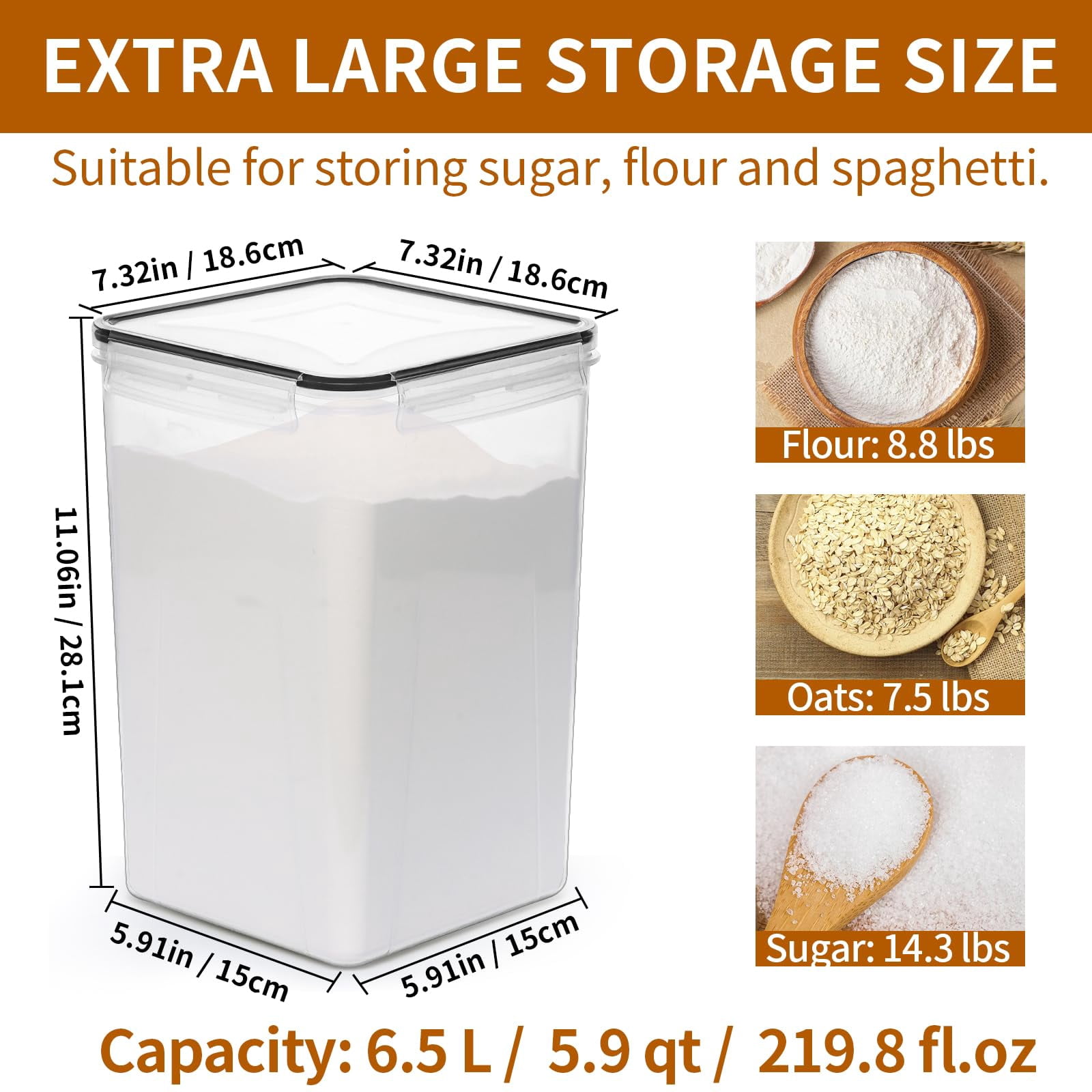 6.5L Food Storage Containers 4 Pack Airtight Kitchen Pantry Organization