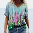 thumbnail image 2 of Awdenio Femmes d'Été Manches Courtes Tunique Tops V Cou Coloré Imprimé Floral Tee-Shirts Chemises Confortables Décontractées Tops, 2 of 3