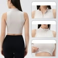 thumbnail image 4 of JGGSPWM Women's Fashion Half Zipper Crop Tank Tops Sleeveless Lapel Sports Yoga Tees Beige S, 4 of 6