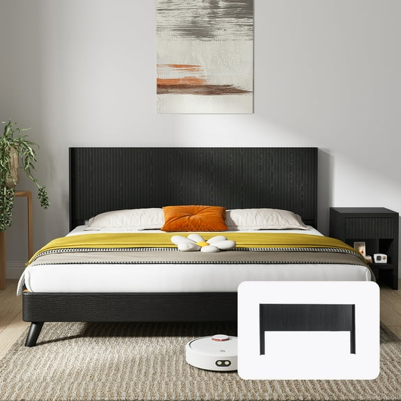Wood Queen Headboard, 64.4" Wide, Modern Farmhouse, Wall Mounted, Black Oak