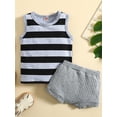 thumbnail image 2 of Franhais Baby Boys Tank Tops + Shorts, Elastic Waist Horizontal Stripe Print Crew Neck Summer Clothing, 2 of 9
