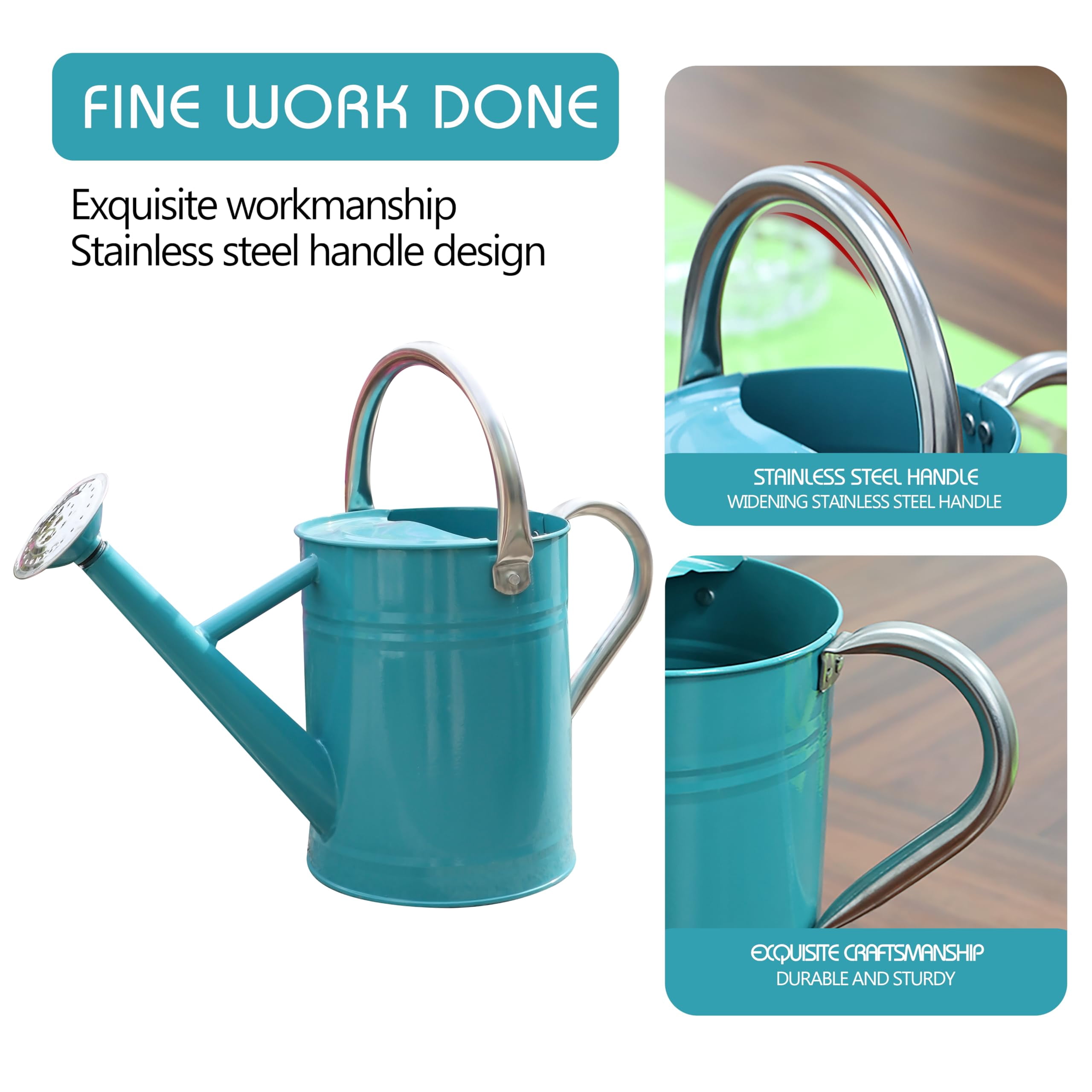 Metal Watering Can for Outdoor and Indoor Plants, Watering Can Decor, 1 Gallon - 006 LEAF GREEN