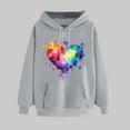 thumbnail image 2 of Women's Rainbow Heart Print Hoodies Valentines Tie Dye Graphic Fleece Sweatshirts Cute Holiday Long Sleeve Sweatshirt(Gray,M), 2 of 5