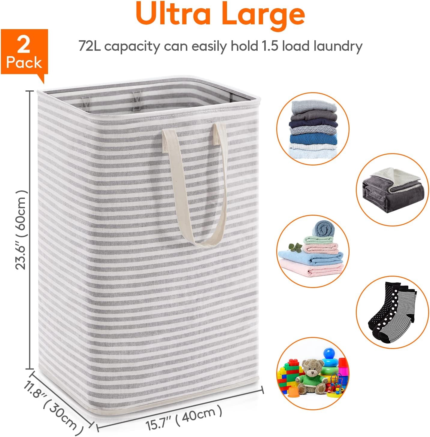 Lifewit 2 Pack Laundry Hamper Large Collapsible Laundry Baskets Freestanding Waterproof Grey 2 x 72L