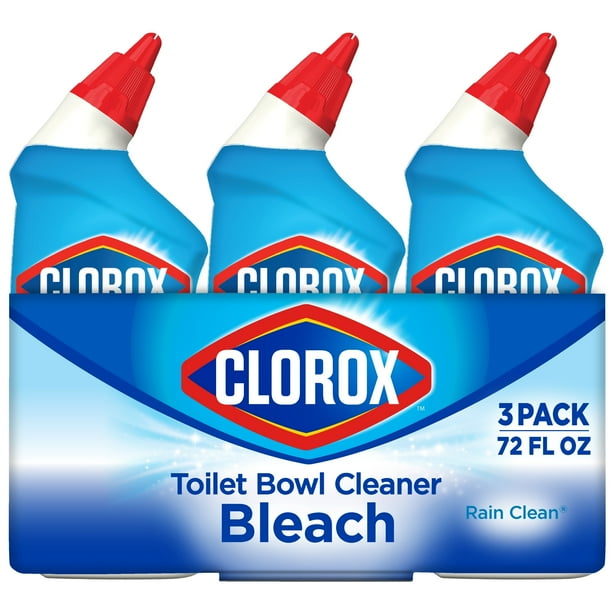 Clorox Toilet Bowl Cleaner with Bleach, Rain Clean 24 Ounces, 3 Pack