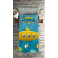 thumbnail image 2 of Ambesonne Yellow Submarine Quilted Coverlet 2 Pcs, Marine Coral Reef, Twin Size, Blue Yellow Pink, 2 of 2