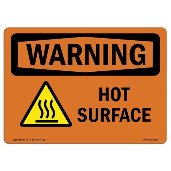 SignMission OS-WS-A-1218-L-12188 12 x 18 in. OSHA Warning Sign - Hot Surface with Symbol