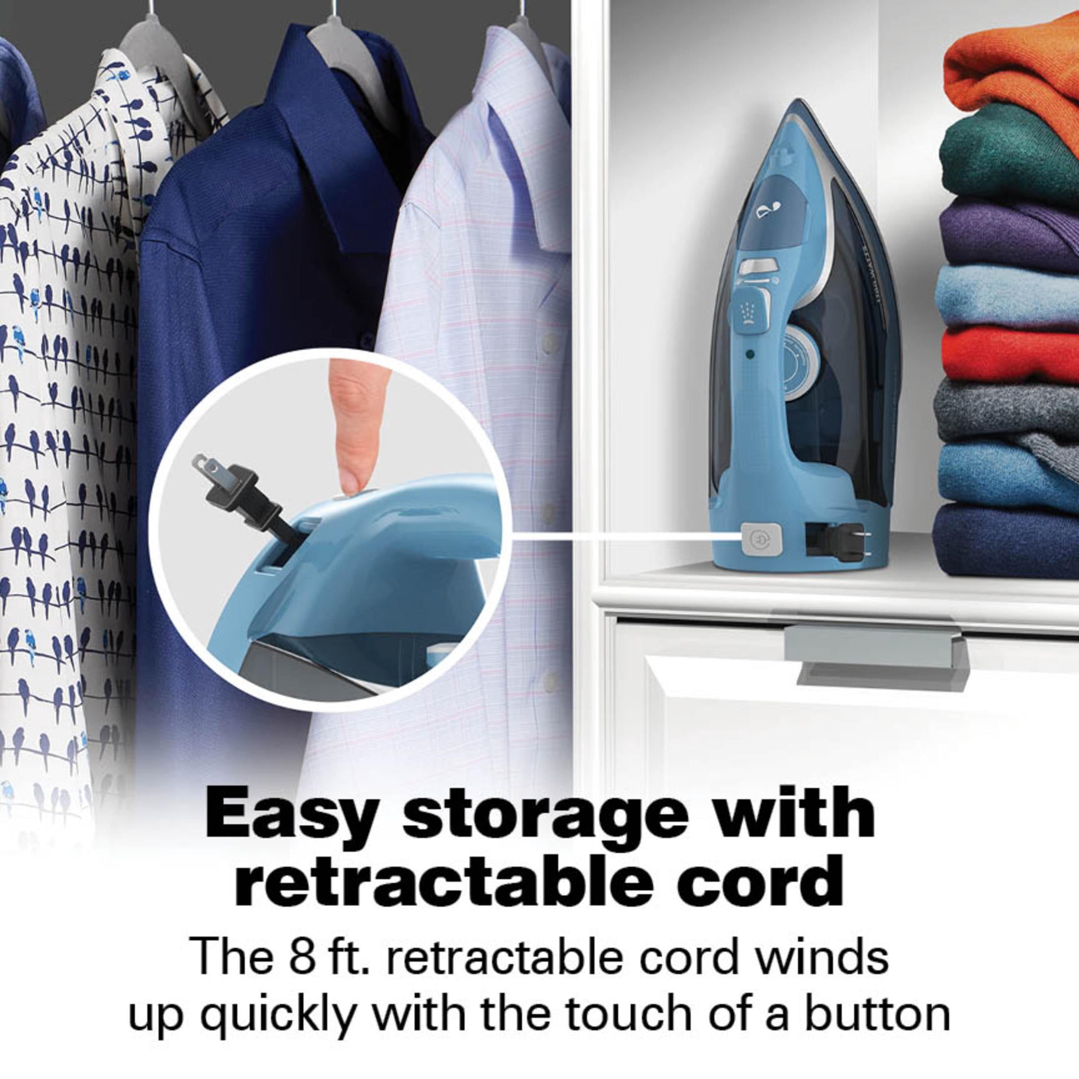 Hamilton Beach Clothing Iron, Steam Iron for Clothes with Stainless Steel Soleplate & Retractable Cord