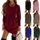 thumbnail image 2 of 2XL Otoño e invierno nuevo color sólido manga larga irregular cuello redondo vestido largo T de las mujeres, 2 of 3