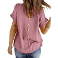 thumbnail image 4 of UVN Summer Shirts for Women Short Sleeve Blouses Ladies Crewneck Lace Crochet Tops Dressy Chiffon Blouses, 4 of 8