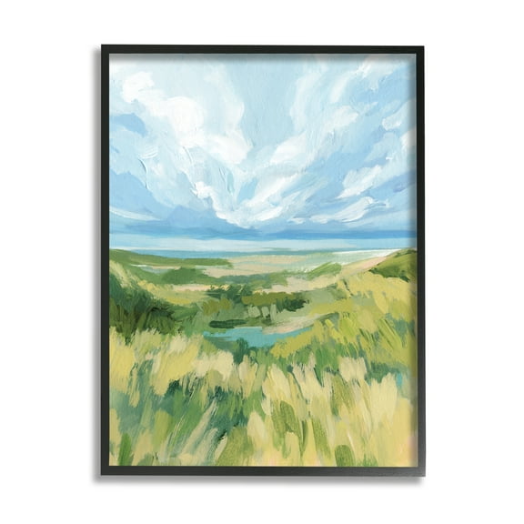 Stupell Coastal Grassy Dunes Landscape Landscape Painting Black Framed Art Print Wall Art