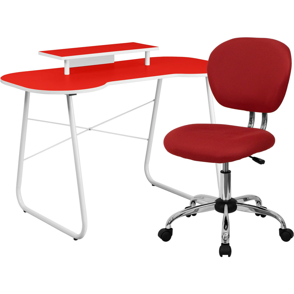 Office Furniture In A Flash Red Computer Desk With Monitor Platform And