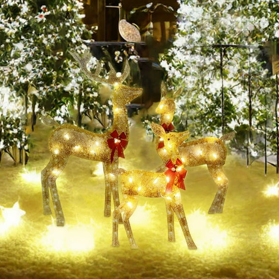 Outdoor Scenes Decorations, 2026 Luminous Three-piece Christmas Deer Family Set Outdoor Decor