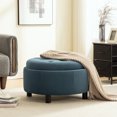 thumbnail image 2 of CQSXDA Upholstered Round Ottoman With Reversible Lid In Beige Fleece Fabric For Living Room Bedroom Office Storage Stool，Blue, 2 of 10