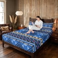 thumbnail image 3 of Manfei Southwestern Aztec Queen Sheets, , Blue Black Queen Sheet Sets, Black Reversible 4pcs1 Flat Sheet + 1 Fitted Sheet + 2 Pillowcases, 3 of 6