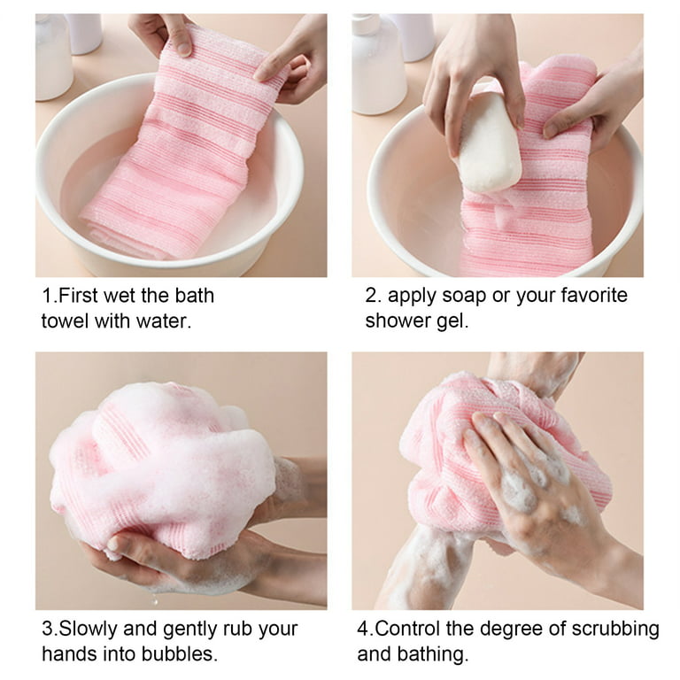 Back Scrubber for Shower Exfoliating Body Scrubber Nylon Bath Towel Shower  Back Washer Exfoliating Washcloth Rear Scrub Japanese Stretchable Pull