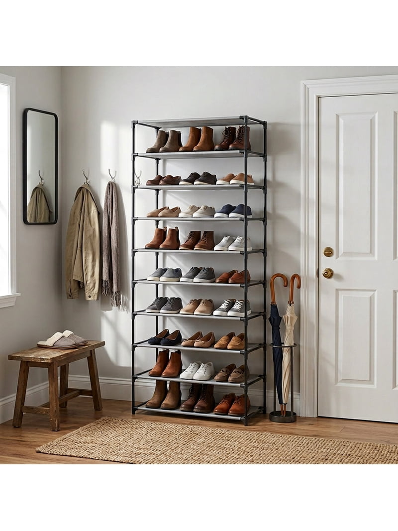 Whitmor 10-Tier Adjustable Space-Saving Shoe Rack, Metal & Fabric