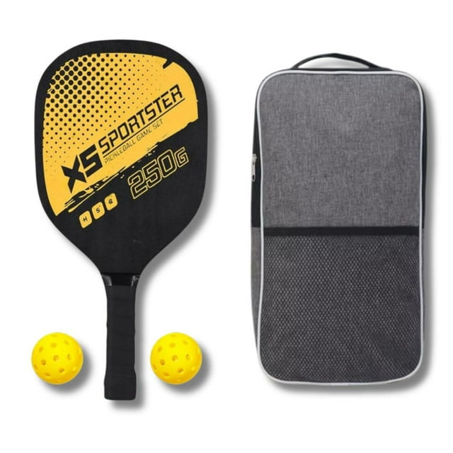 Pickleball Paddle Set Of 1, Wood Fiber Paddle, 2 Balls, Protective Cover (Yellow)