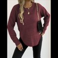 thumbnail image 4 of Suéter de Cuello Redondo para Mujer, Informal, Holgado, Cálido, Suave, Liso, de Larga, para Otoño e Invierno, Jersey de Punto. Vino Tinto S, 4 of 9