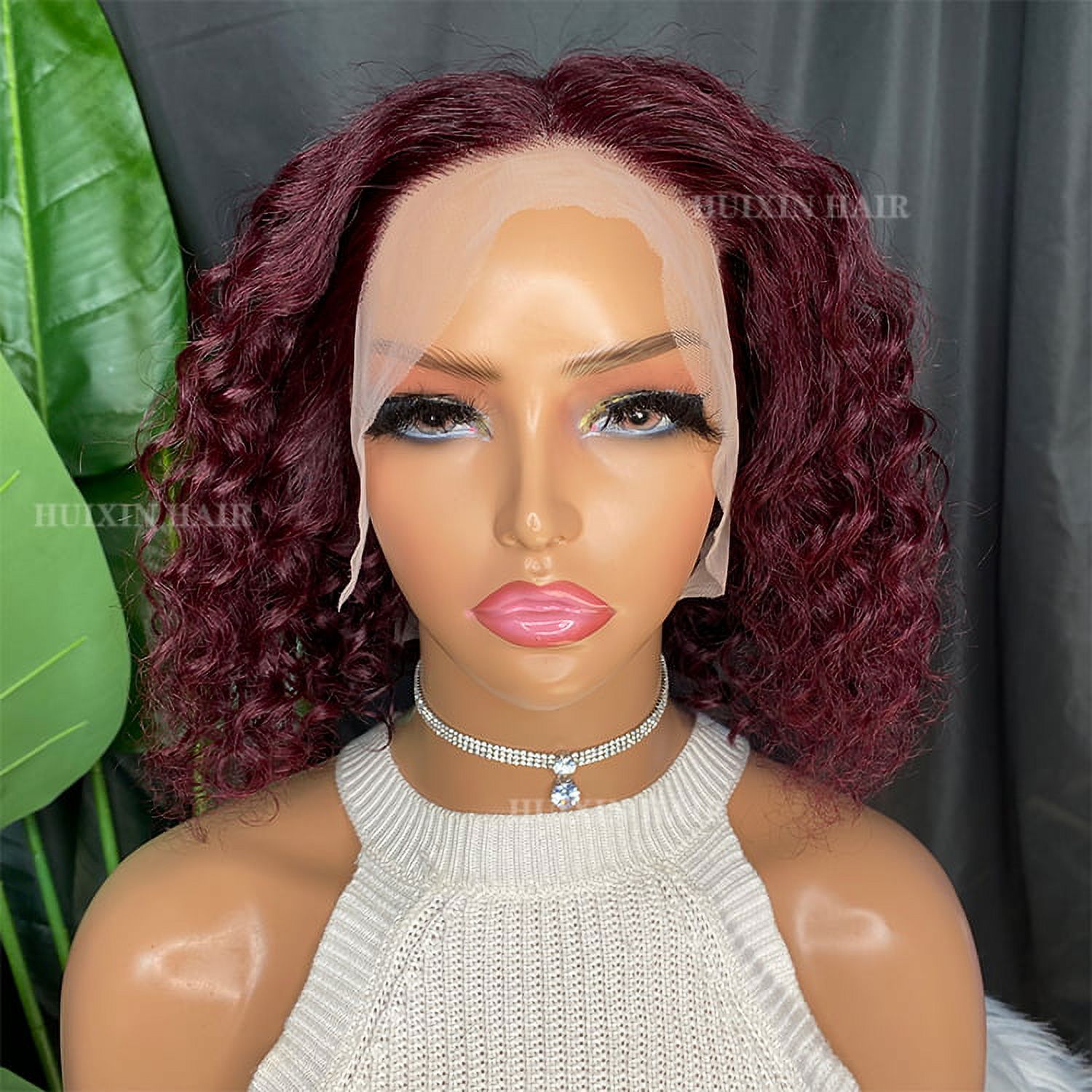 wholesale Virgin Raw Curly Brazilian Indian 100% Human Hair Heathy Ends wine red deep wave 13x4 transparent lace frontal wig