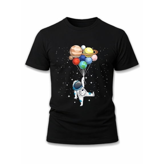Greenink Space Balloons Astronaut Tee Men's t shirts black limited edition casual Spring and summer clothing Casual Unisex Shirt Printed tshirts