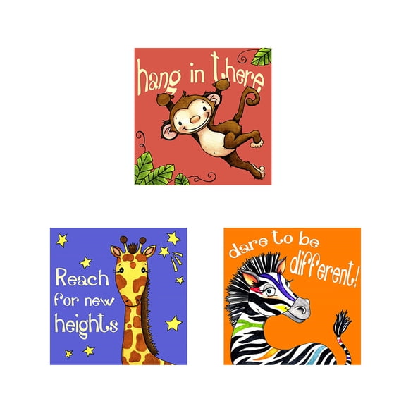 Great Art Now Hang in Monkey, New Heights Giraffe & Different Zebra by Jennifer Nilsson 3 Piece Print Art Set Each 12W x 12H