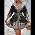 thumbnail image 4 of Vestido Mini Informal con Cuello en V, Estampado Floral, Mangas Farol y Botones para Mujer. Negro L, 4 of 7