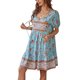 thumbnail image 2 of VISgogo Vestido de verano de manga corta para mujer, estampado de flores a la moda, cuello en V, cintura alta, vestido acampanado VISgogo  moda, 2 of 9