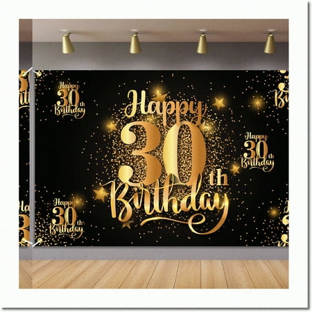Image of Golden Glitter 30th Birthday Step and Repeat Backdrop - Celebrate 30 Years with Style! Perfect Decorations for Women Men Her Him - Photography Party Supplies in Black and Gold