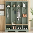 thumbnail image 2 of Euroco Farmhouse 59"W Wide Hall Tree with 8 Hooks, Practical Entryway Bench with Open Compartments, 76.7"H Modern 3-in-1 Wooden Style Coat and Shoe Rack for Mudroom, Living Room, Green, 2 of 9