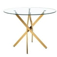 thumbnail image 2 of Star Round Glass Dining Table with Metal Star base in Shinny Gold, Glass Dining Table 36", 2 of 4