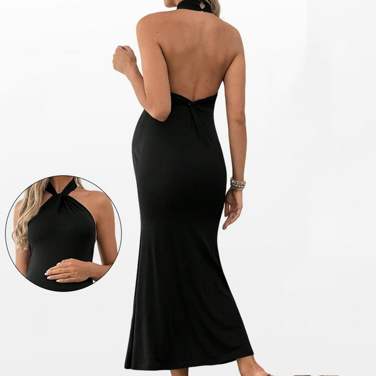 slim fit dress slacks Momyknows Ruched Bowknot Draped Halter Neck Backless Bodycon Maternity Maxi  Dress
