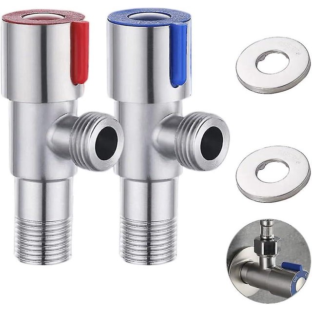 Pack of 2 Stainless Steel Water Valve, Angle Valve, Tap Angle Valve, Leak-Proof(Blue, Red)-rx