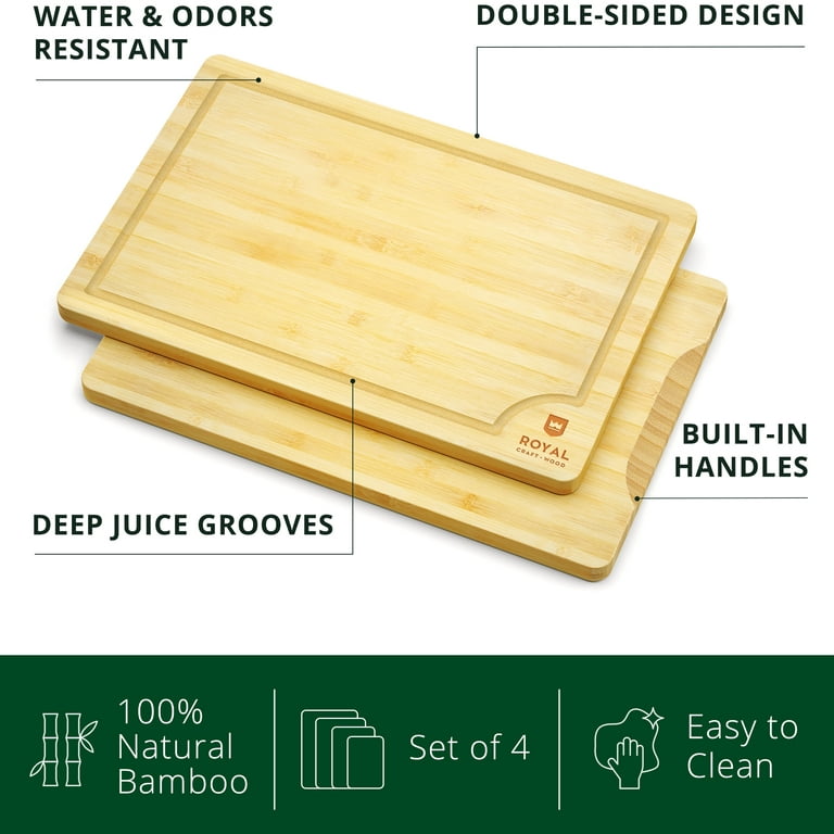 Bamboo Cutting Board Set of 4 Kitchen Chopping Boards with Juice Groove For  Meat