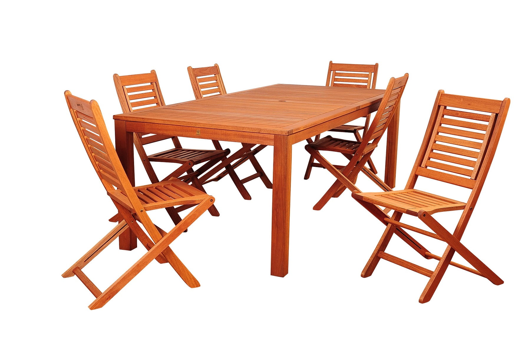 7-Piece Brown Bradford Eucalyptus Rectangular Outdoor Furniture Patio Dining Set 88