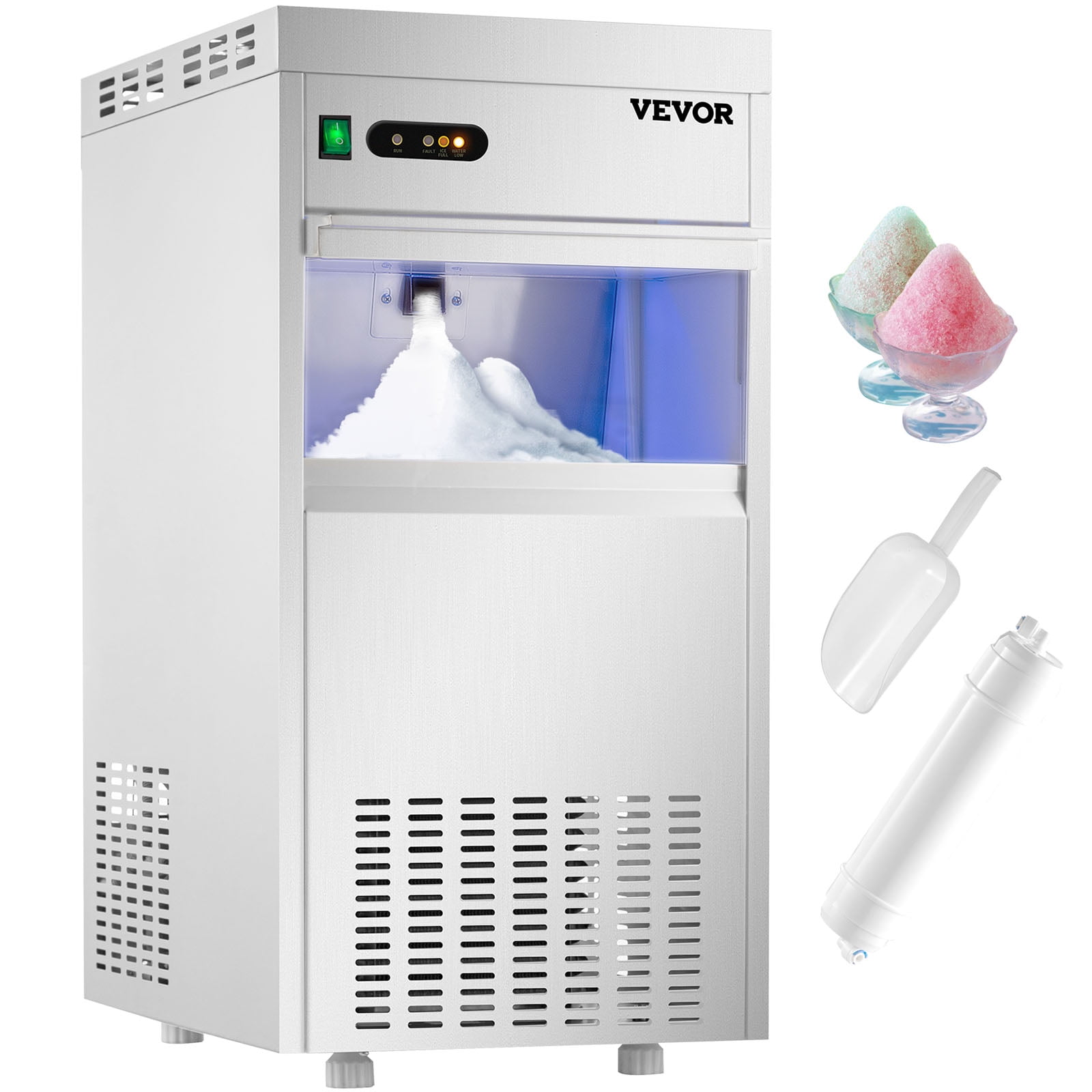 VEVOR 110V Commercial Snowflake Ice Maker 132lbs/24h, ETL Approved, Food Grade Stainless Steel