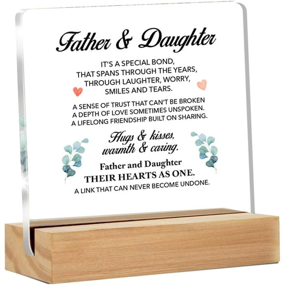 Father Gifts From Daughter, Father Gifts for Birthday Christmas Father's Day, Father and Daughter Clear Acrylic Desk Sign for Home, 4x4 Inch
