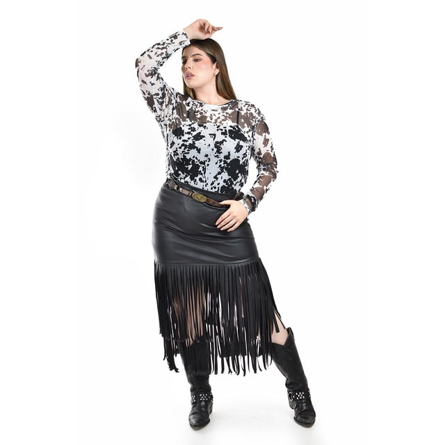 Falda de vinipiel con flecos Roman Fashion /Tallas Extras, 7063 (Negro) negro 40
