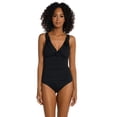 thumbnail image 2 of La Blanca Women's Standard Island Goddess Underwire Ruffle Surplice Mio One Piece Swimsuit, Black, 16, 2 of 4