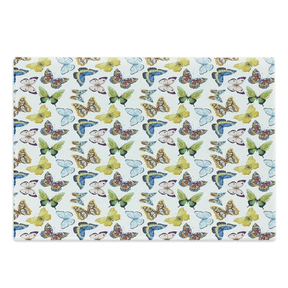 Butterfly Cutting Board, Colorful Watercolor Animals with Numerous Different Designs and Elements, Decorative Tempered Glass Cutting and Serving Board, Large Size, Multicolor, by Ambesonne