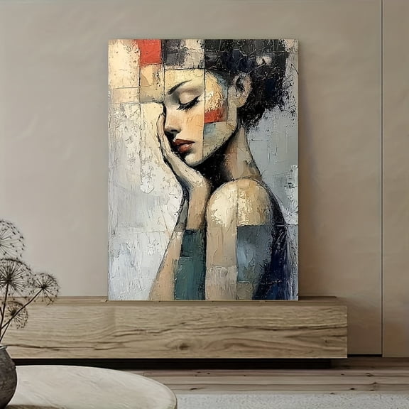 1pc Framed Versatile Wall Art Canvas - Nordic Impressionist Abstract Woman Portrait in,- Modern Minimalist Wall Art Decor for Living, Bedroom, Housewarming Gift - High-quality Canvas Painting