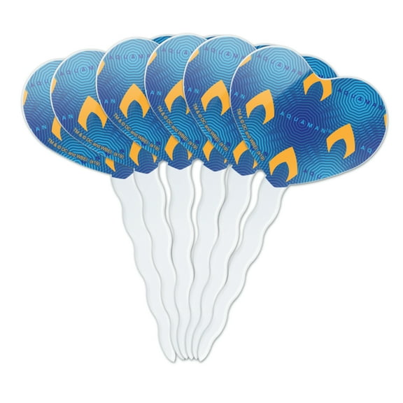 Aquaman Movie Logo Pattern Heart Love Cupcake Picks Toppers Decoration Set of 6