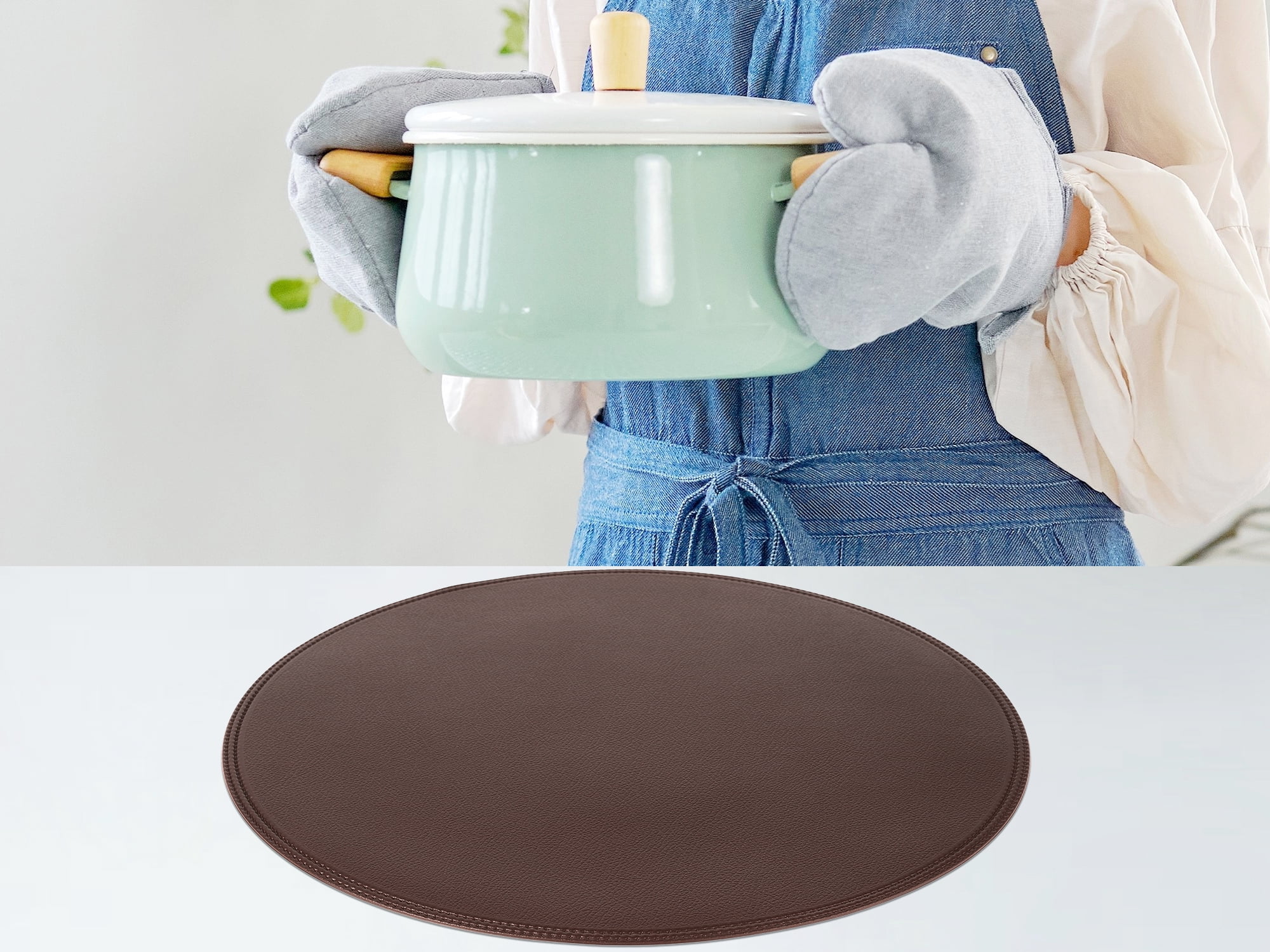 Unique Bargains Set of 6 Faux Leather Placemats Coffee