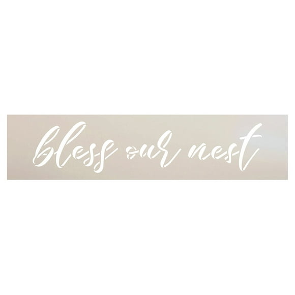 Rustic Bless Our Nest Script Stencil - DIY Simple Family Home Decor Craft Paint for Rustic Farmhouse Wood Signs (15 x 3.5 inch)
