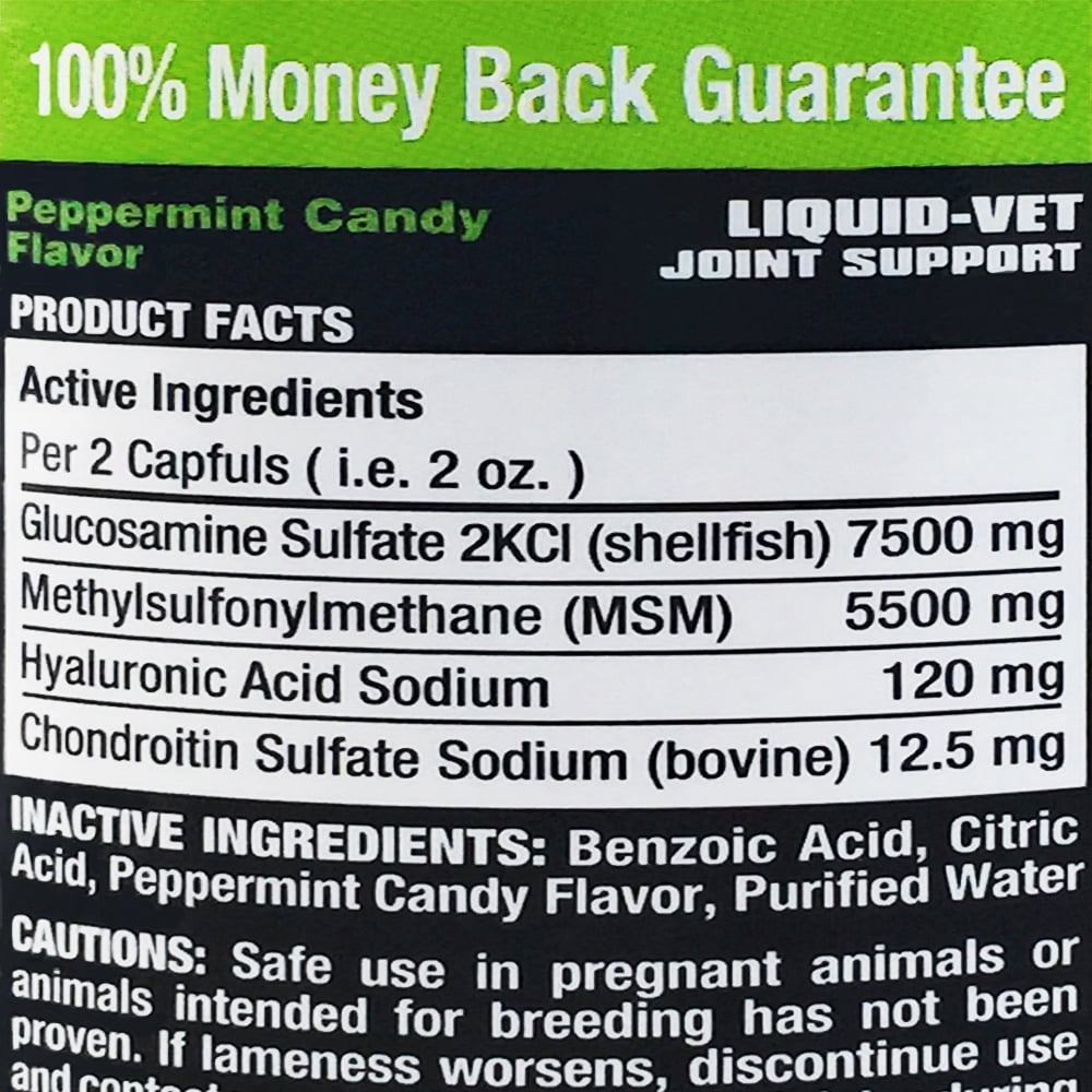 Liquid-Vet Hock & Joint Support Supplement for Horses, Max Strength Glucosamine, MSM, Hyaluronic Acid, Liquid, Peppermint Flavor