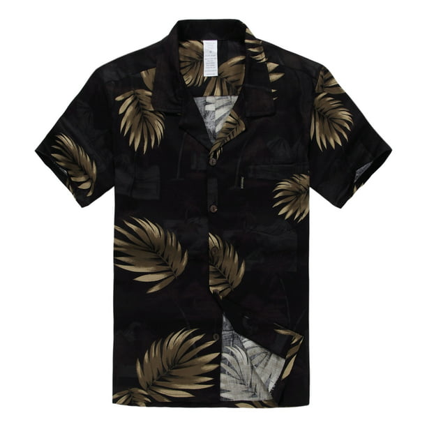 Hawaiian Shirt Aloha Shirt in Black Leaf - Walmart.com