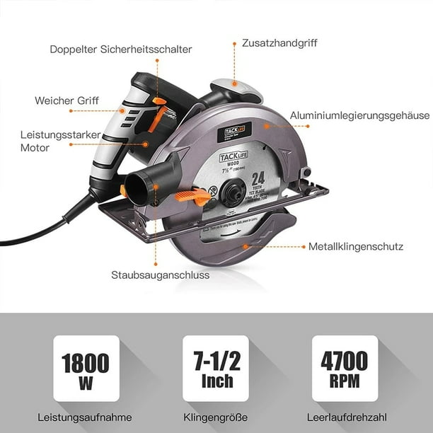 TACKLIFE ECS01A Circular Saw 4700RPM 1800W Upgraded Compact