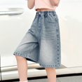 thumbnail image 3 of EnJoCho Girls' Denim Shorts Elastic Waist Loose Wide Leg Jeans Shorts Kids Casual Knee Length Shorts School Uniform Jorts for Teen 4-16 Years, 3 of 7